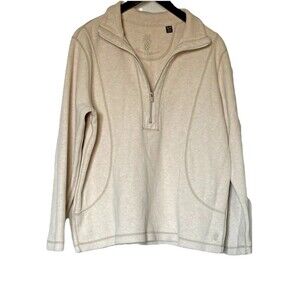 Tommy Bahama Size XL Mens 1/4 Zip Pullover Beige Cotton Casual Sweatshirt